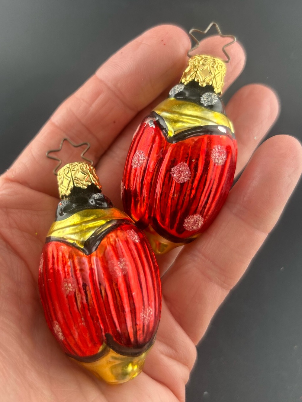 VTG Inge-Glas Lucky Ladybug Glass Ornaments (Set of 2) - Handcrafted Germany